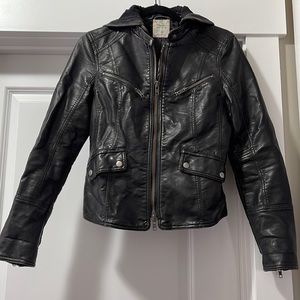 Free People Vegan Learher Jacket with detachable hood
